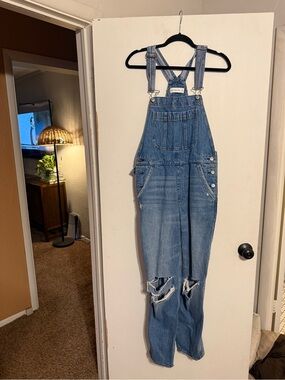Abercrombie & Fitch Distressed Blue Denim Overalls